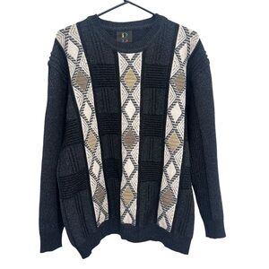 Vintage Baffo Men’s sweater grey & tan with suede embroidered details 52 L